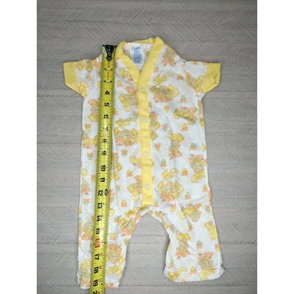 Vintage Carter's Baby Romper 6 Mo 18 Lbs Yellow Orange Mushrooms Raccoons